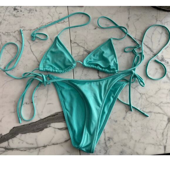 Triangl string bikini blue turquoise triangle top bottom XS - Picture 1 of 13